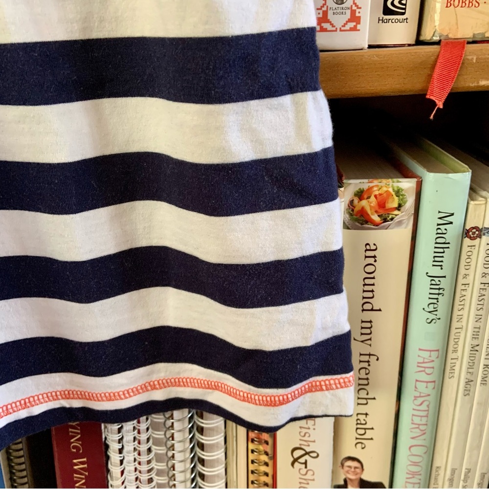 Hanna Andersson Blue White Striped Orange Flowers Drop Waist Cotton Dress 150 12 - Picture 4 of 8